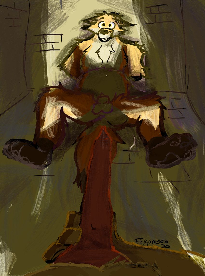 animal_genitalia, arms_tied, belly, bound, canid