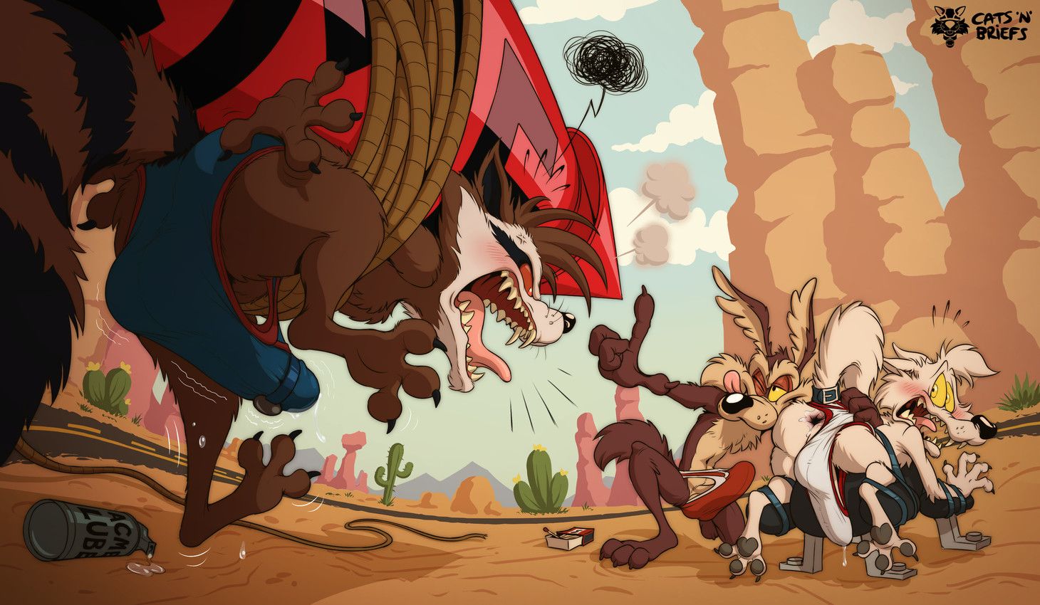 rocket_raccoon, wile_e._coyote, ziggy_(wolfbard), acme, acme_products
