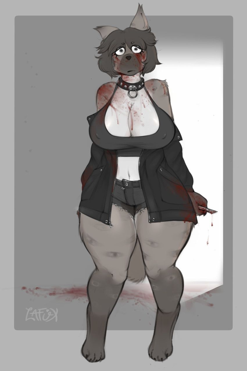 lafux, anthro, big_breasts, black_clothing, blood