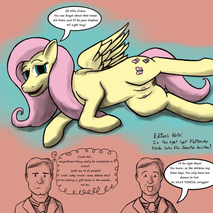 fluttershy_(mlp), jennifer_aniston, niles_crane, frasier_(tv_series), friendship_is_magic