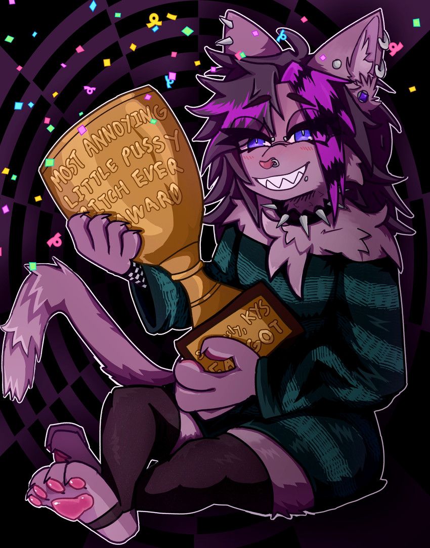 maladymeows, ahoge, anthro, award, black_clothing