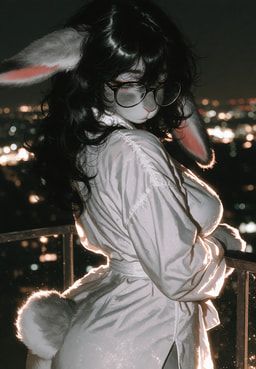 anthro, balcony, black_hair, blurred_background, breasts