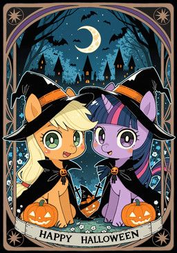 applejack_(mlp), twilight_sparkle_(mlp), 1_horn, ambient_bat, bangs