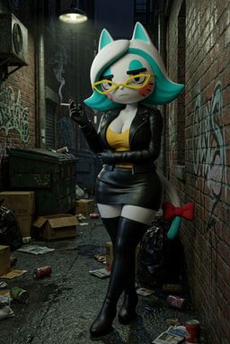karen_katphish, alley, anthro, bag, black_boots