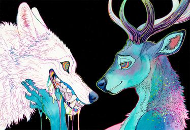 ambiguous_gender, anthro, antlers, black_background, blue_body