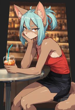 anthro, bar, beverage, blue_hair, bored