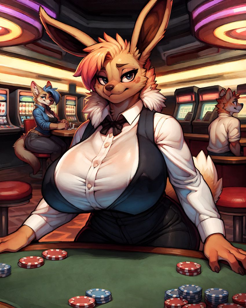 background_character, anthro, big_breasts, blue_hair, bottomwear