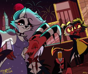 blitzo_(helluva_boss), loona_(helluva_boss), millie_(helluva_boss), moxxie_(helluva_boss), hellaverse