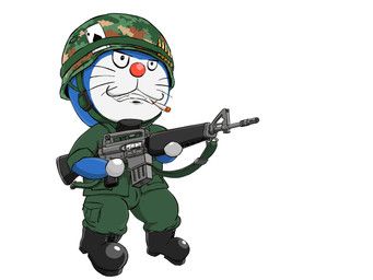 doraemon_(character), doraemon, kowloon7050, anthro, assault_rifle