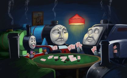 gordon_the_big_engine, thomas_the_tank_engine, dogs_playing_poker, mattel, thomas_and_friends