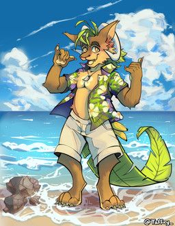 kalei_(hydro19), taffry, aloha_shirt, anthro, banana
