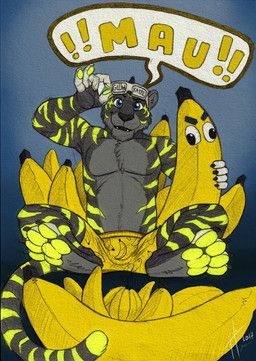 hufnaar, anthro, banana, black_claws, blue_eyes