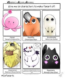 brushbuddy_(witch_hat_atelier), naberius_kalego, nyanners_(mongil:_star_dive), pochita_(chainsaw_man), takopi