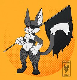 awoogasm, anthro, black_flag, boots, bra