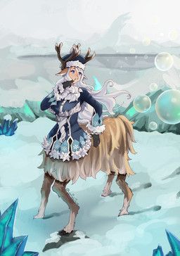 white_horn_(mge), lamiacircle, animal_ears, antlers, blue_clothing