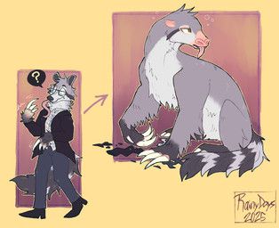 okietheraccoon, curseddragonldy, anthro, anthro_to_feral, before_and_after
