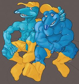 ravuer, abs, alien, baseball_cap, blue_body