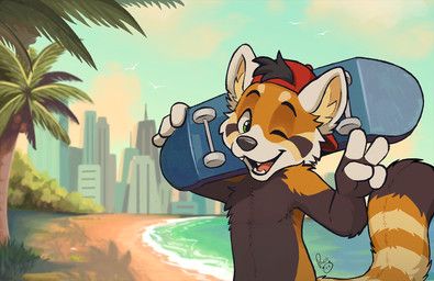 pandapaco, ailurid, anthro, arm_tuft, beach