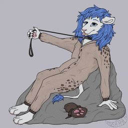 plush_hyena, anthro, bean_bag, blue_eyes, blue_hair