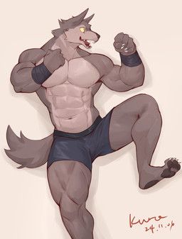 kuromonsart, 4_toes, 5_fingers, abs, anthro