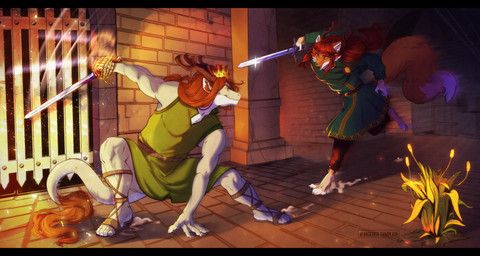 fenja_(clumsywitch), prince_borgon, mythology, wanderertamplior, action_pose