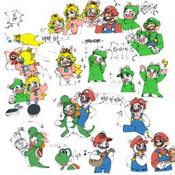 beep-0, luigi, mario, princess_peach, rabbid_luigi