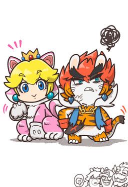 bowser, cat_peach, edge_(mario_plus_rabbids), princess_peach, rabbid_mario