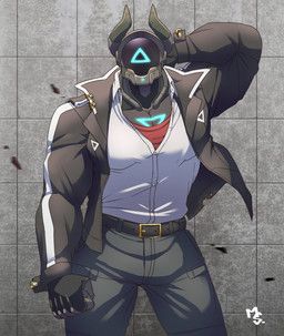 musou_luf, 2_horns, belt, black_belt, black_clothing
