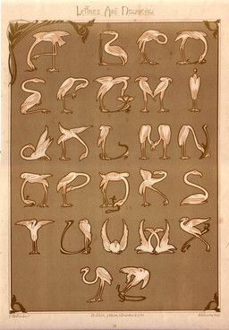 etienne_mulier, alphabet, ambiguous_gender, art_nouveau, avian