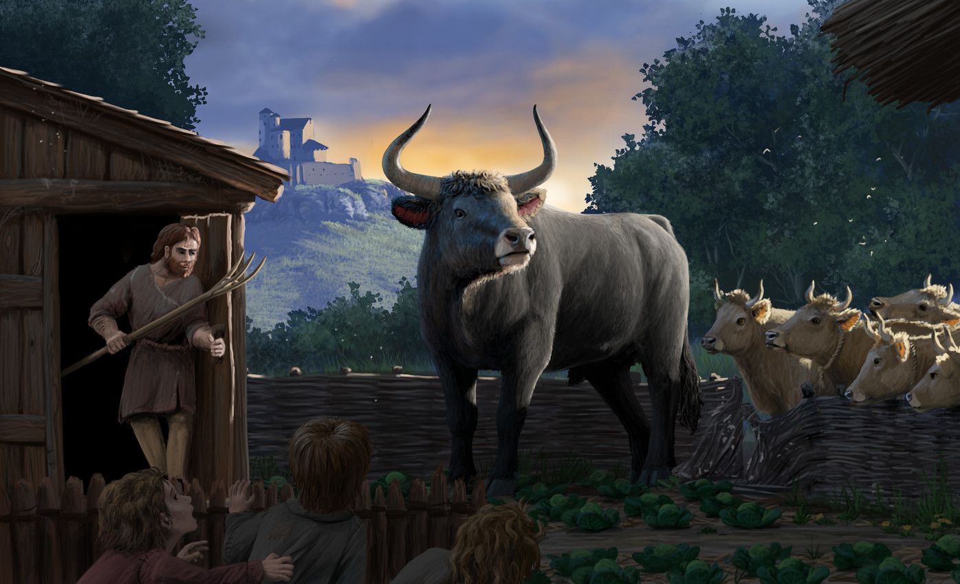 paleopete, amazing_background, amazing_detail, aurochs, bovid