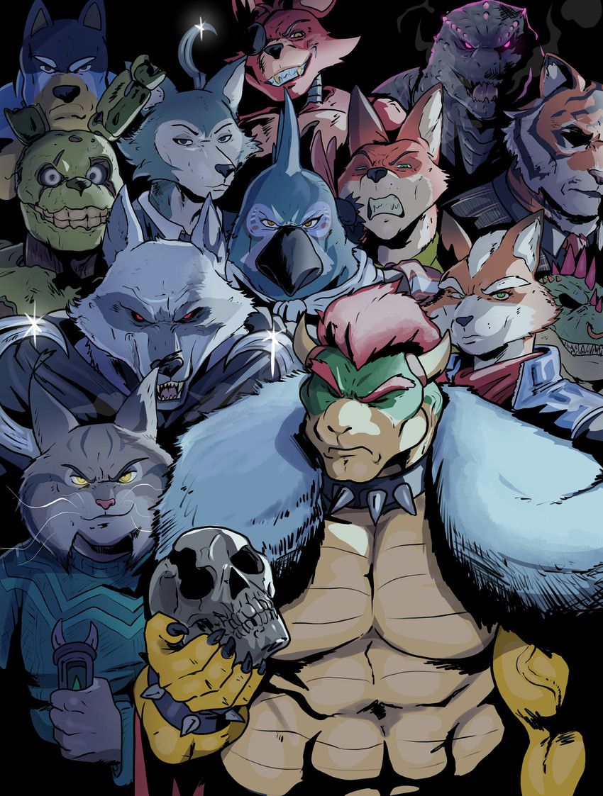 bandit_heeler, bowser, death_(puss_in_boots), fox_mccloud, foxy_(fnaf)
