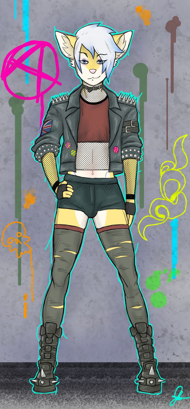 elfheffy, alternative_fashion, anarchy_symbol, anthro, boots