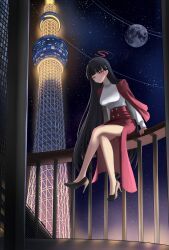 1girl, absurdres, alternate_costume, black_hair, black_halo