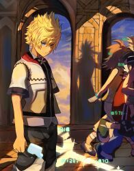 1girl, 3girls, absurdres, axel_(kingdom_hearts), bare_shoulders