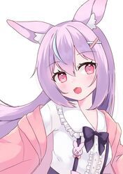 1girl, animal_ear_fluff, aqua_hair, black_bow, black_bowtie