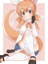 1girl, animal_ears, apron, black_footwear, blush