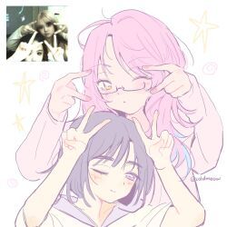 2girls, :<, ;), ;<, alien_stage