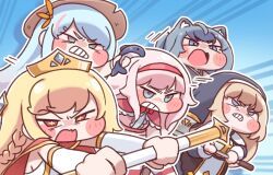 5girls, animal_ear_fluff, animal_ears, axe, blonde_hair