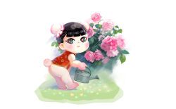 1girl, animal_crossing, bear_girl, black_hair, blue_eyes