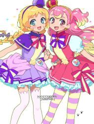 2girls, :3, :d, arched_crown, blonde_hair