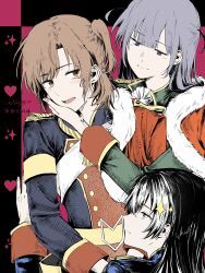3girls, absurdres, aijo_karen, artist_name, ascot