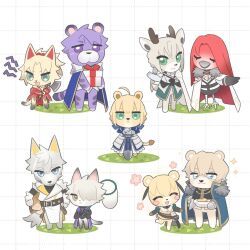 3girls, 6+boys, animal_crossing, animalization, armor