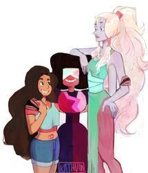 1other, 2girls, afro, arm_around_shoulder, black_hair