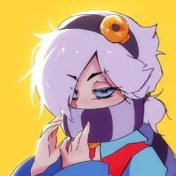 1girl, annabird2520, brawl_stars, colette_(brawl_stars), covered_mouth