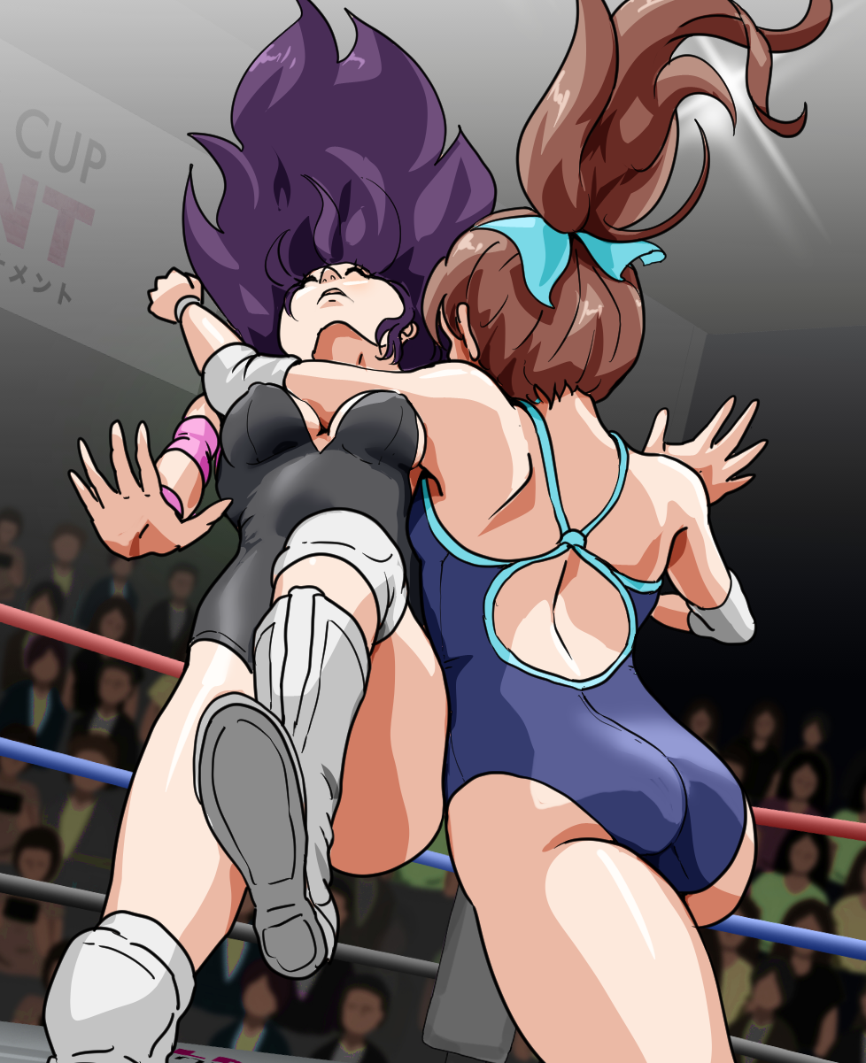 original_characters, original, menmaru, 2girls, catfight