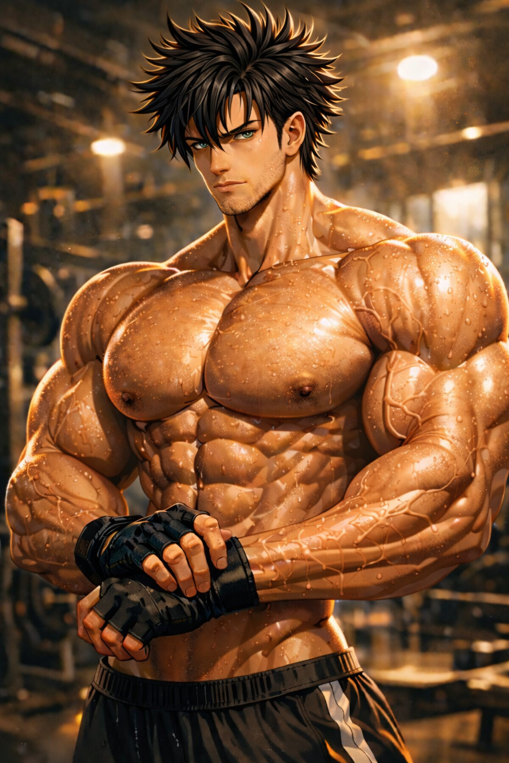 golden_light, ambient_particles, anime_face, anime_render, arms_crossed