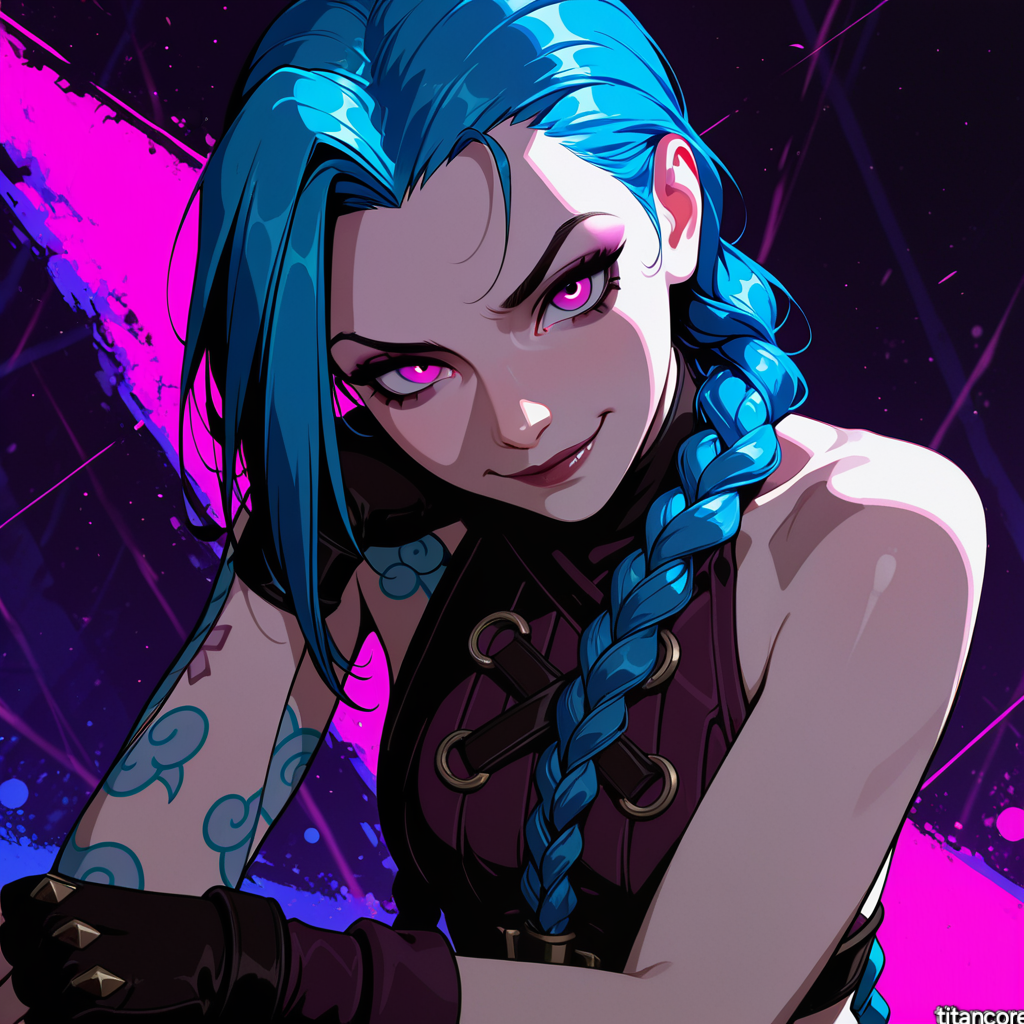 arcane_jinx, jinx_(league_of_legends), league_of_legends, (titancore), blue_hair