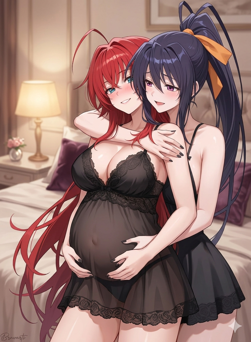 akeno_himejima, rias_gremory, high_school_dxd, 2girls, bed