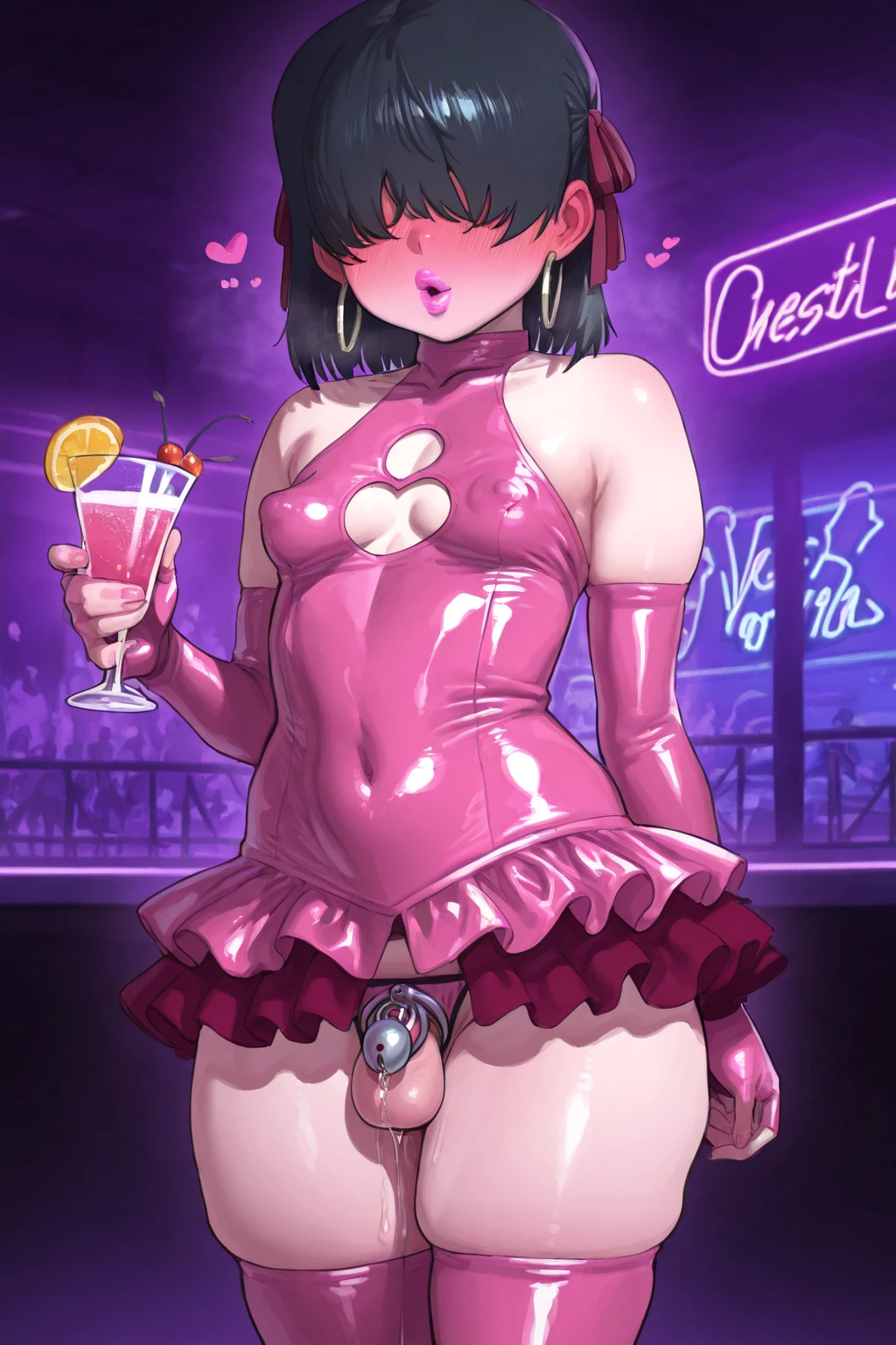 cerberuspup77926, 1boy, black_hair, blushing, chastity_cage