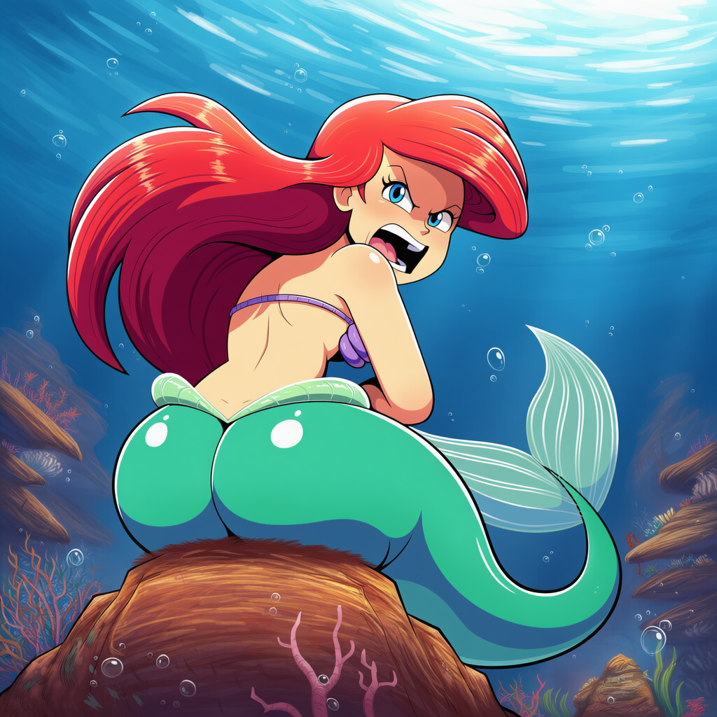 ariel, ariel_(the_little_mermaid), the_little_mermaid, 1girls, angry